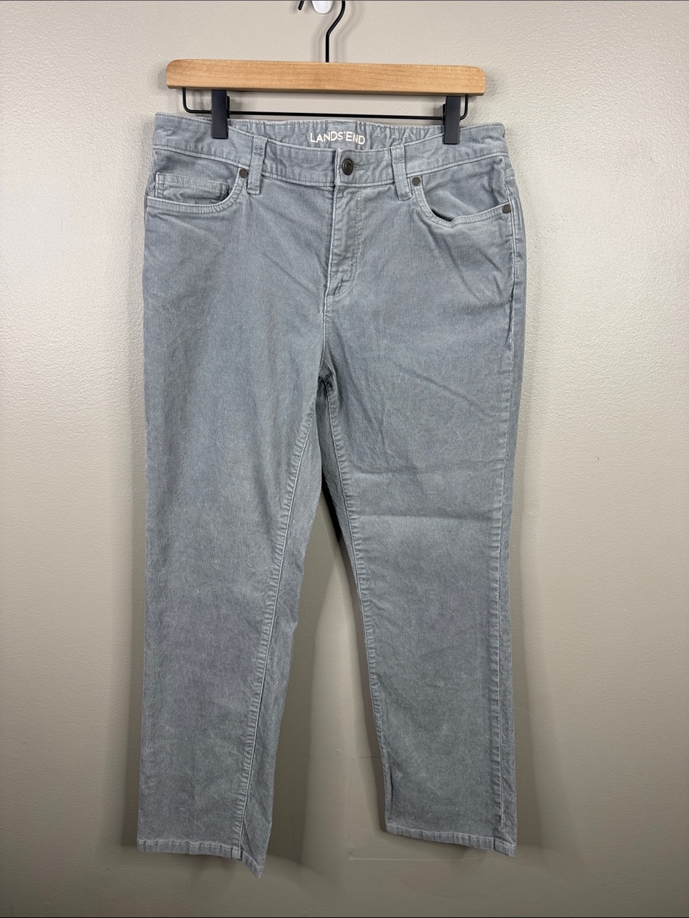 Lands' End Mid Rise Straight Corduroy Pants Gray Women's Petite 12 12P